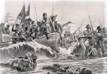 De landing van de Britse troepen in Aboukir Bay, illustratie uit 